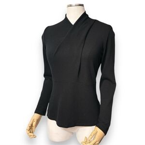 RONEN CHEN Black Knit Asymmetrical Draped Collar Top